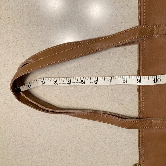 Zippered Leather Camel Color Tote Bag by JM New York - Picture 12 of 16